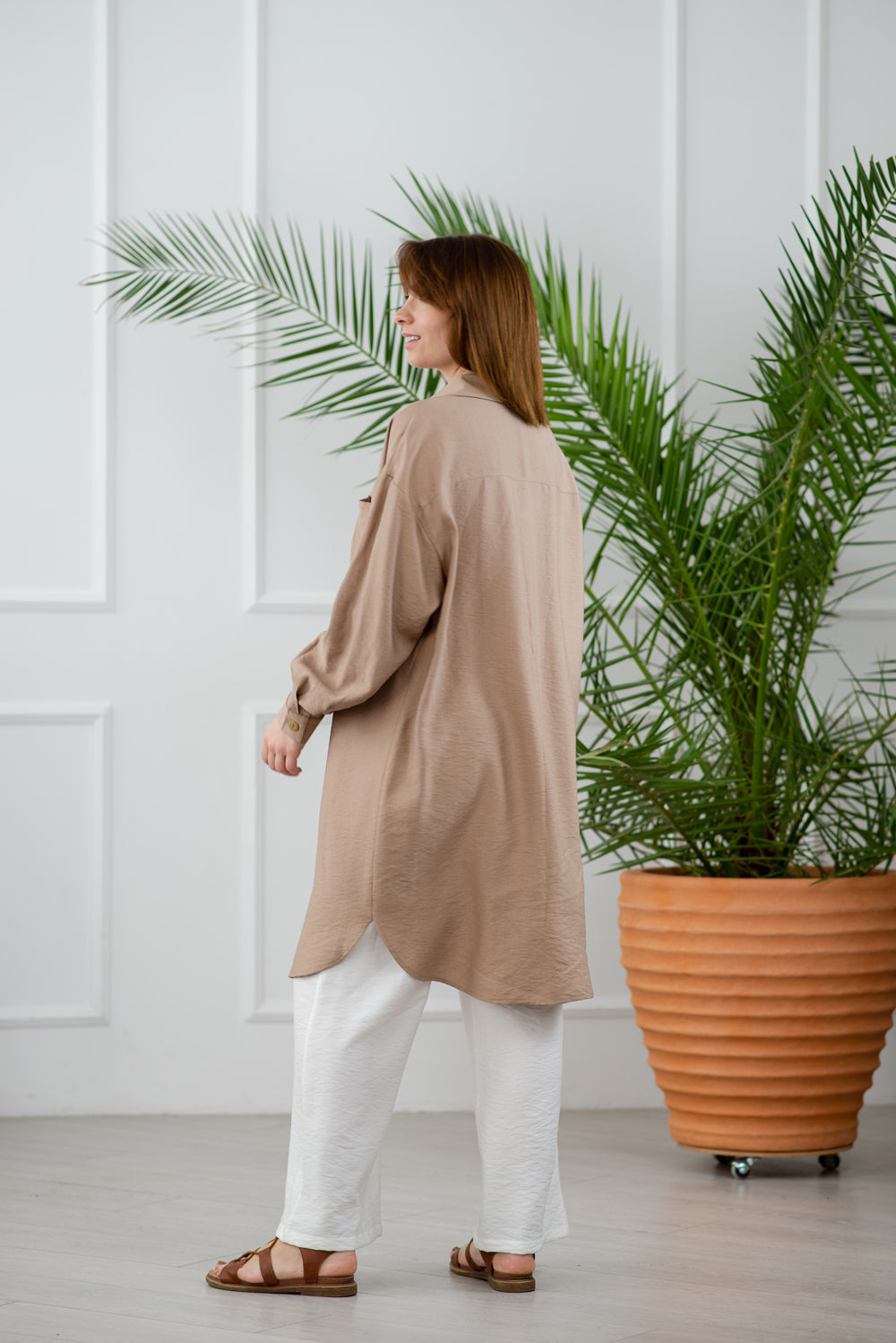 Casual shirt dress in mocha color