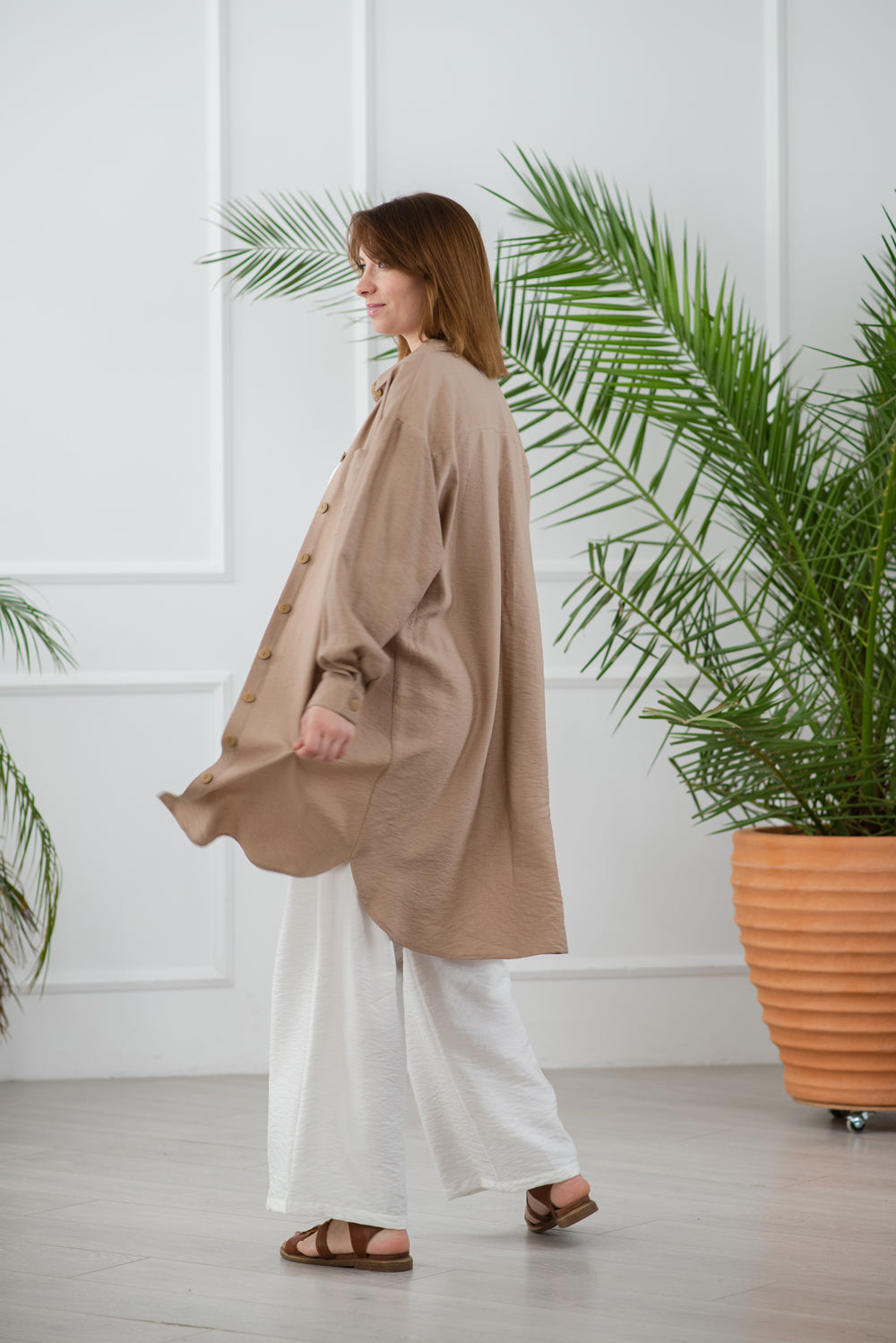 Casual shirt dress in mocha color