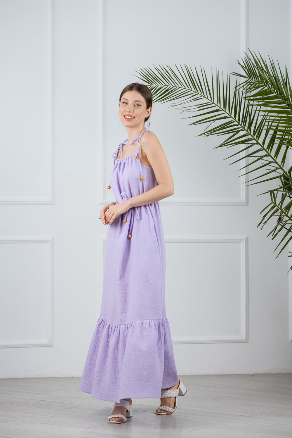 Longueur maxi robe d'été lilas en apesanteur