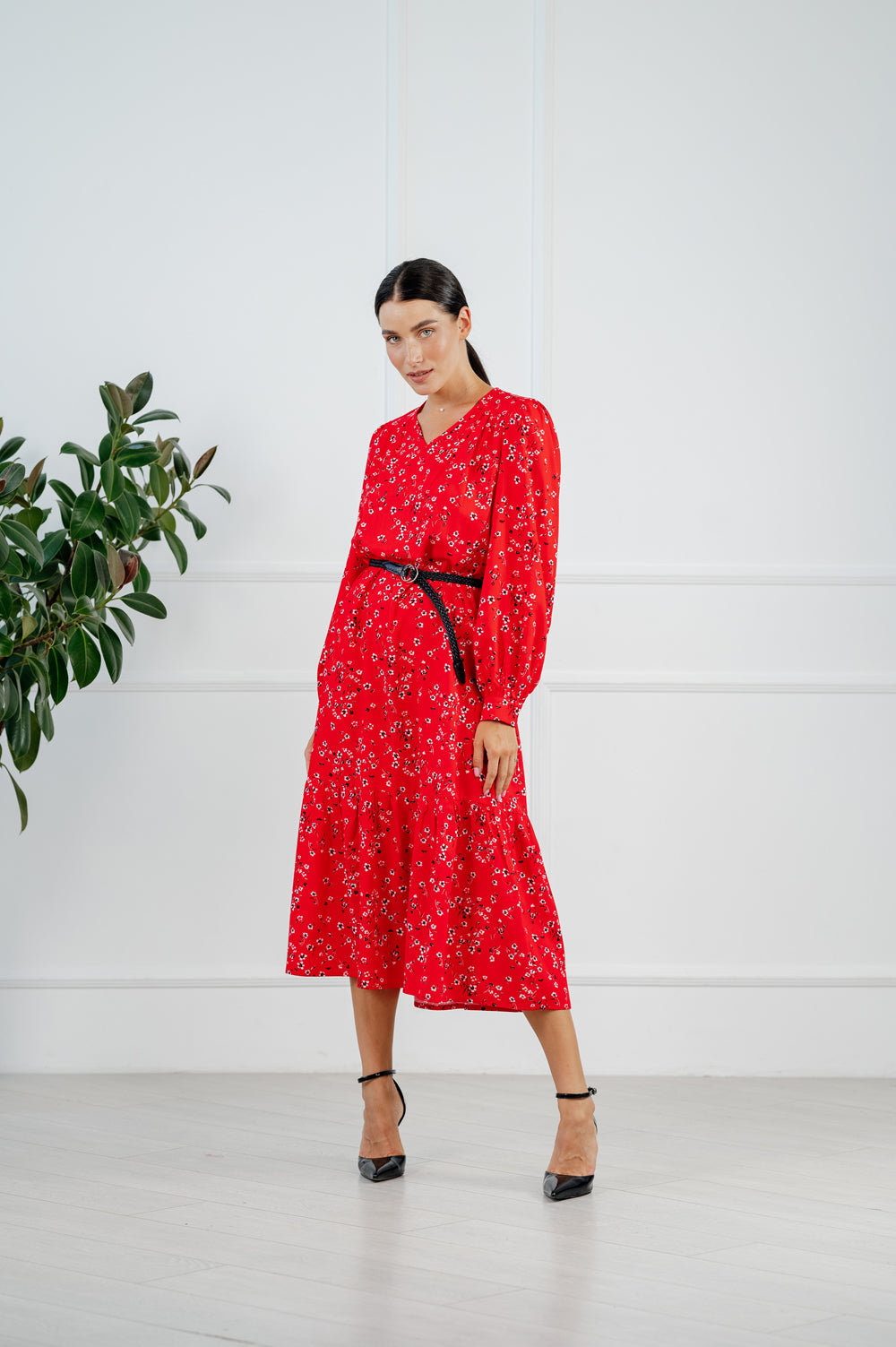 Robe mi-longue en coton rouge