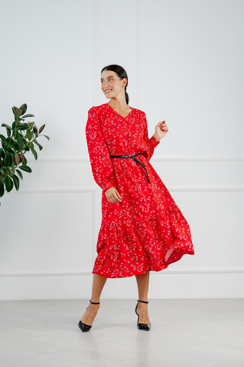 Robe mi-longue en coton rouge