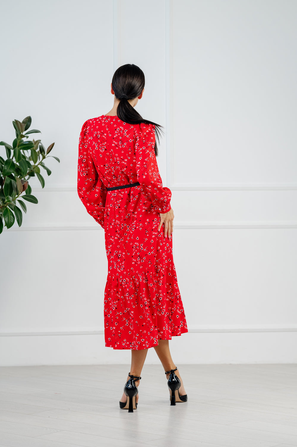 Robe mi-longue en coton rouge