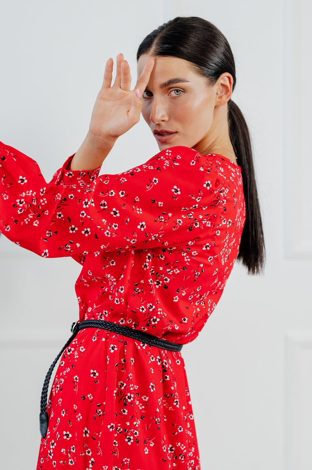 Robe mi-longue en coton rouge