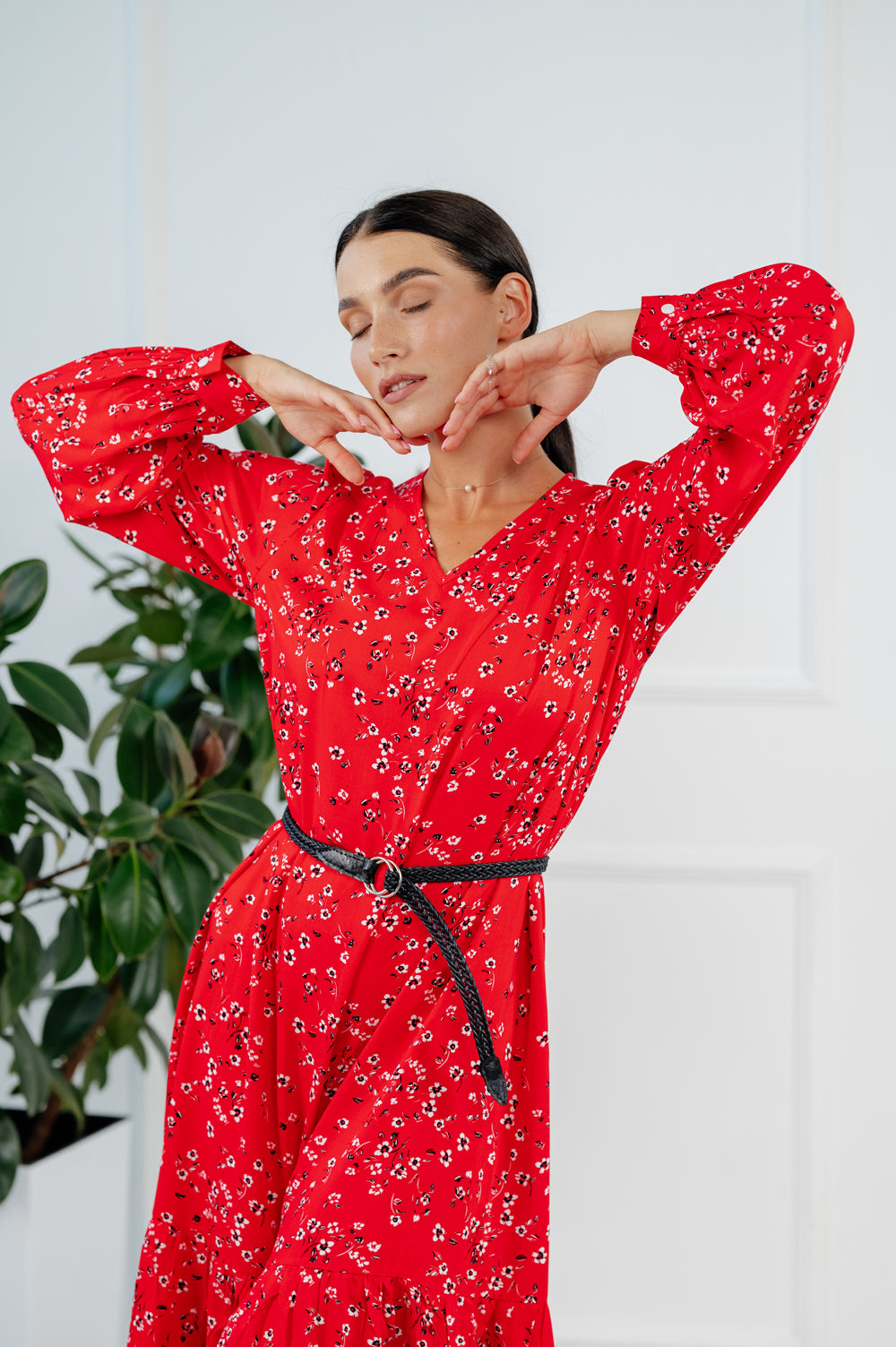 Robe mi-longue en coton rouge