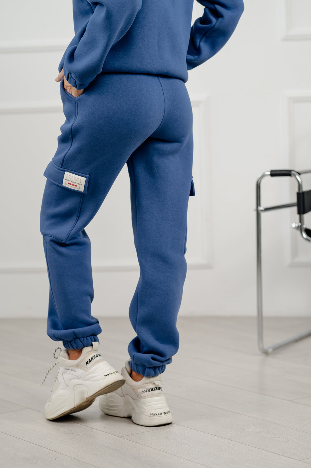 Pantaloni de cargo cu fleece în culoare denim