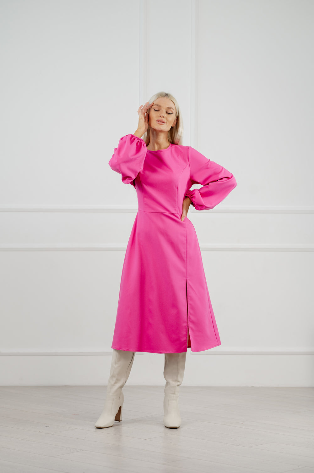 Helles fuchsia Schatten Midi kleid