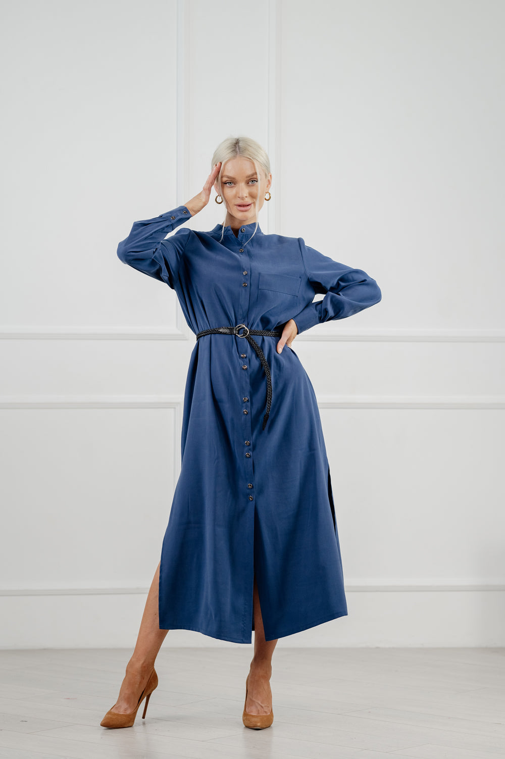 Trend iger Kleid-Mantel in Denim-Farbe