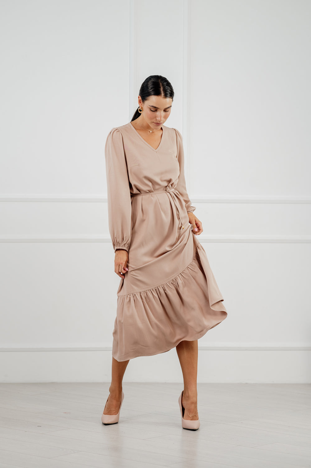 Lässiges Kleid in Übergröße-Beige