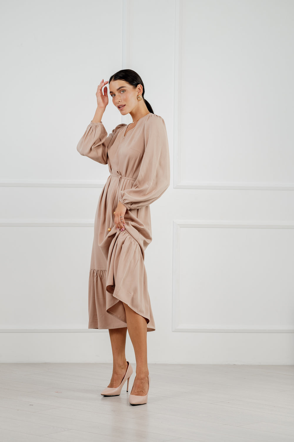 Casual oversized-vestido beige