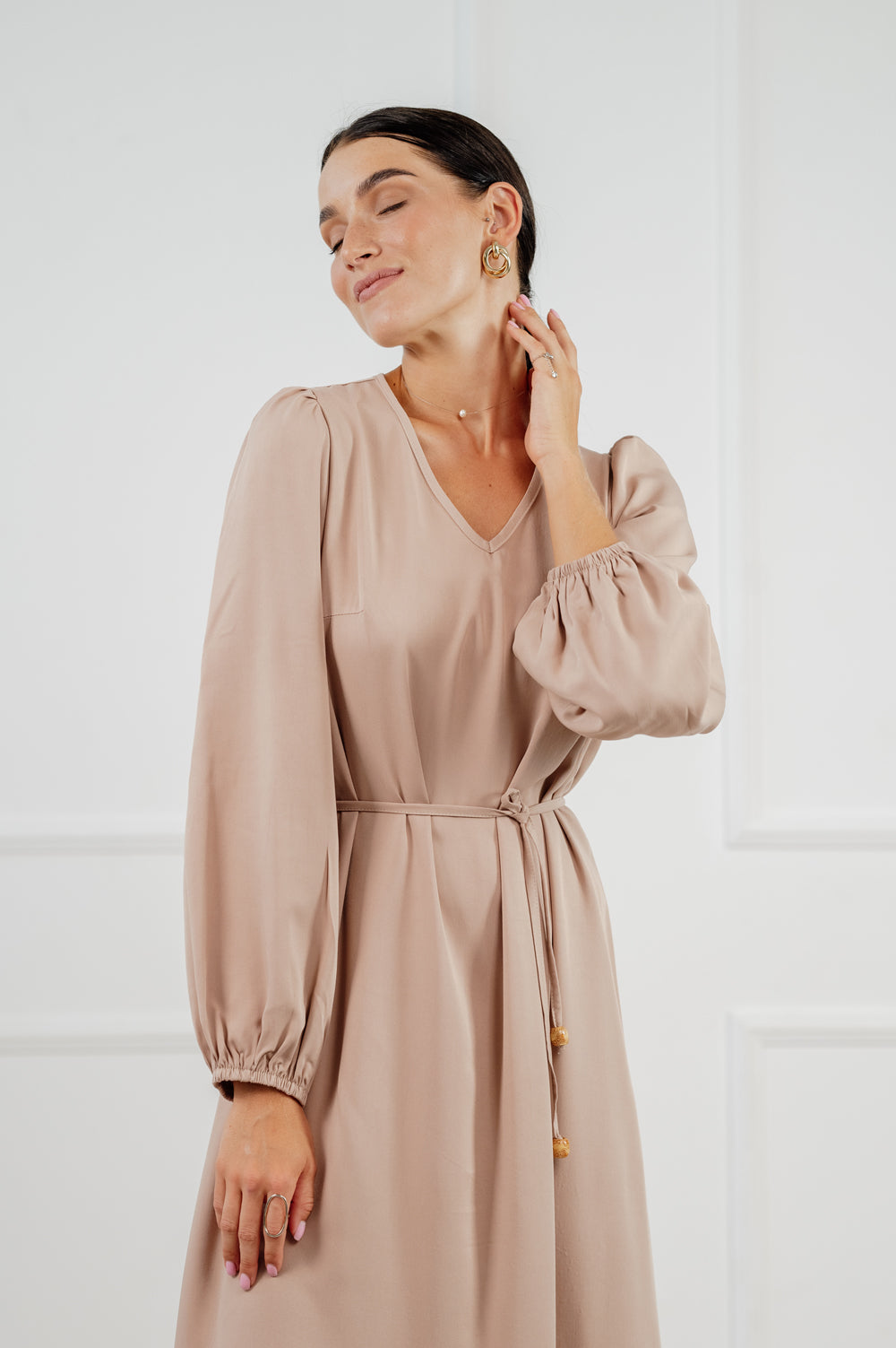 Casual oversized-vestido beige