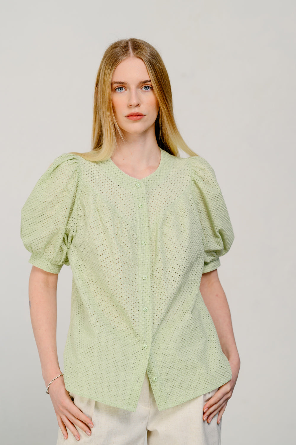 Pistazien-Loose-Fit-Bluse