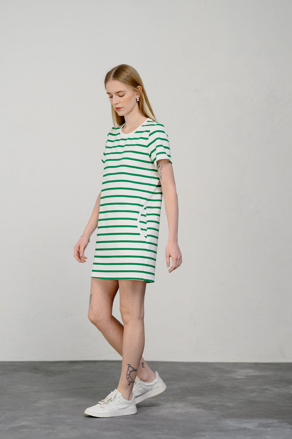 Green striped mini dress