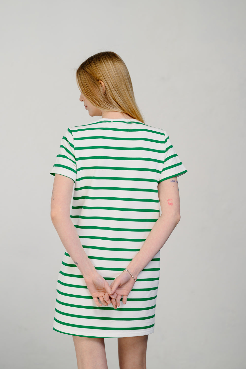 Green striped mini dress