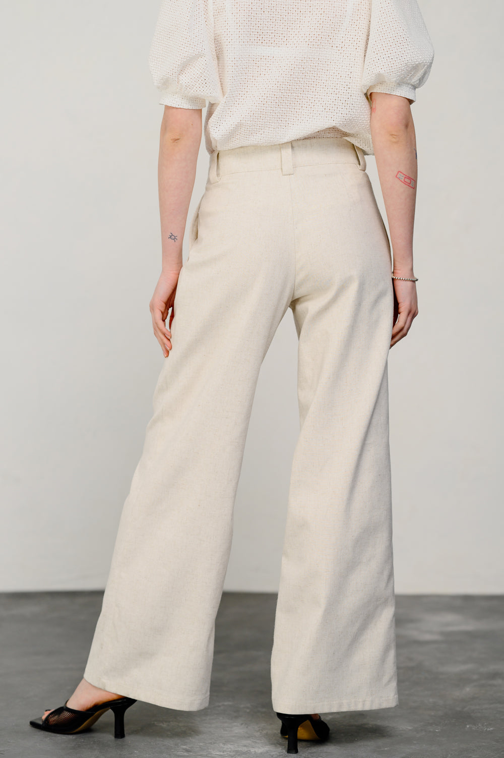 Ivory linen wide leg trousers