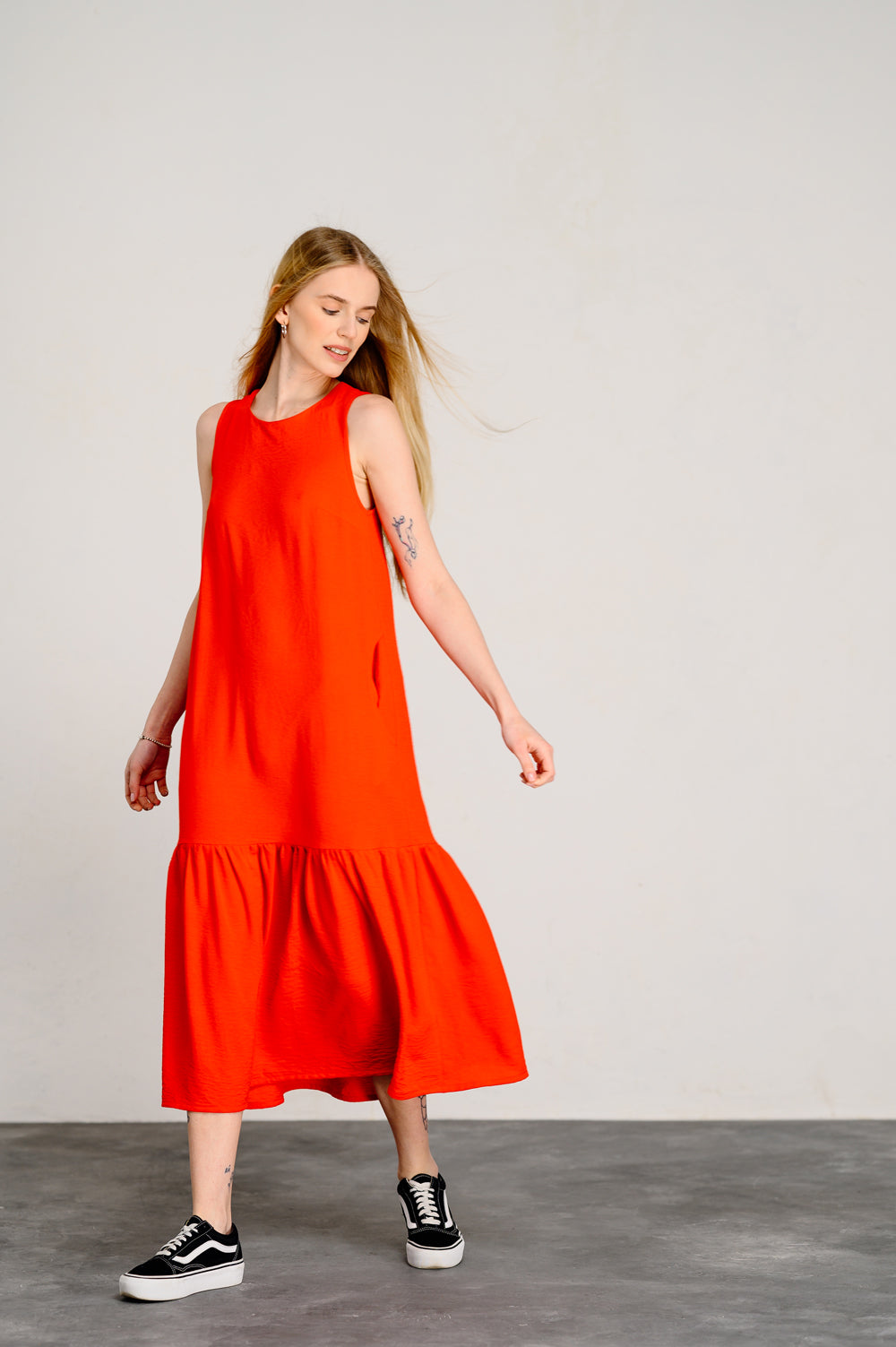 Rochie sicilian Orange fără mâneci deschise