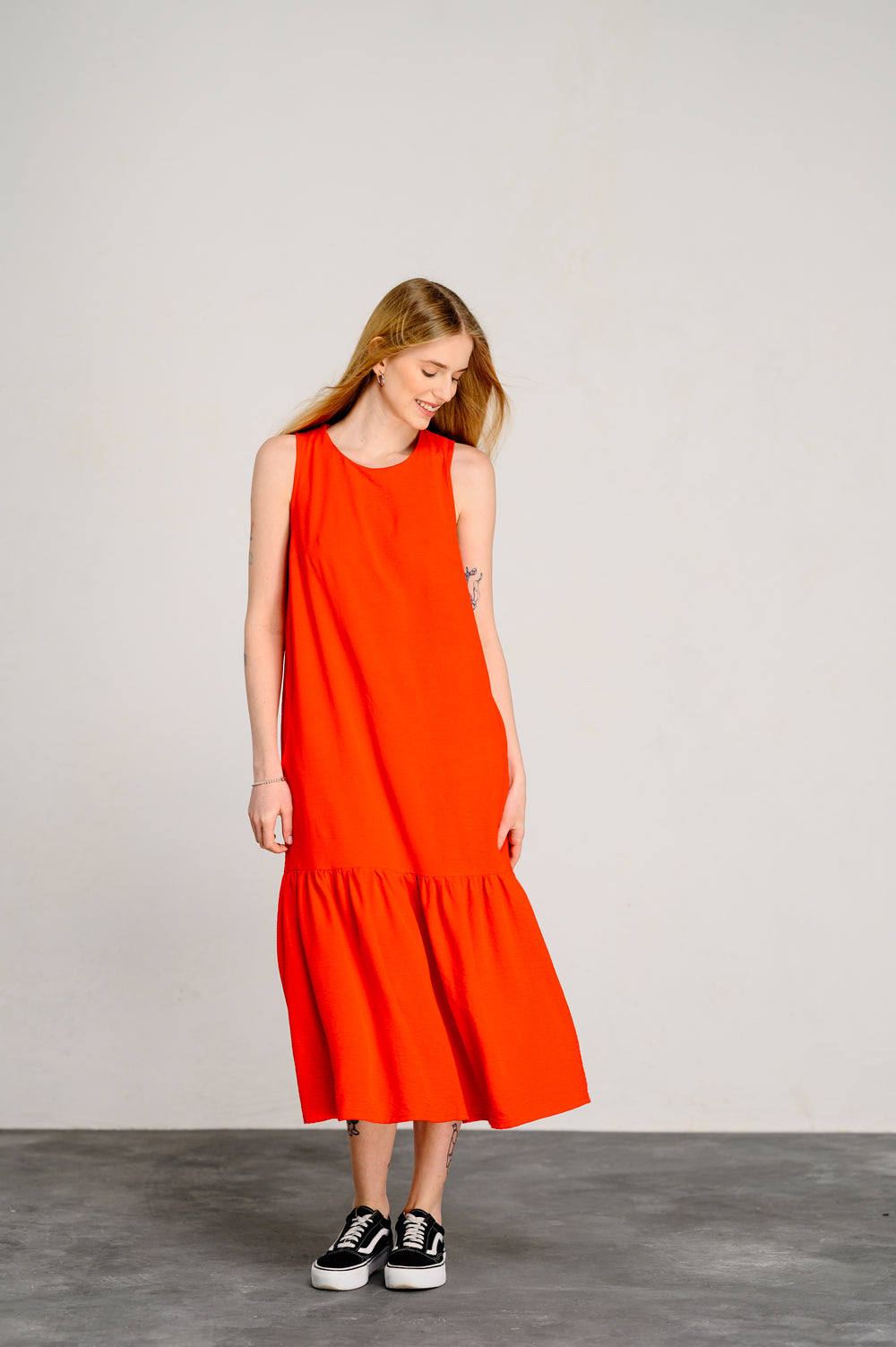 Rochie sicilian Orange fără mâneci deschise