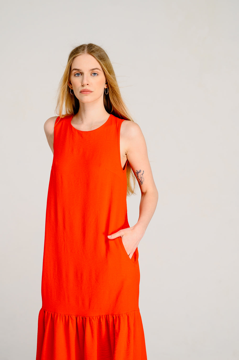 Rochie sicilian Orange fără mâneci deschise