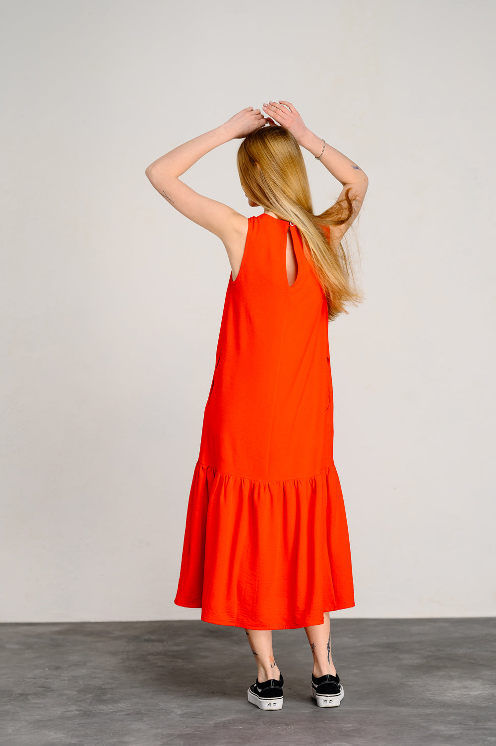 Rochie sicilian Orange fără mâneci deschise