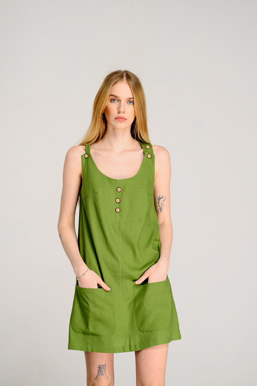 Green linen sundress