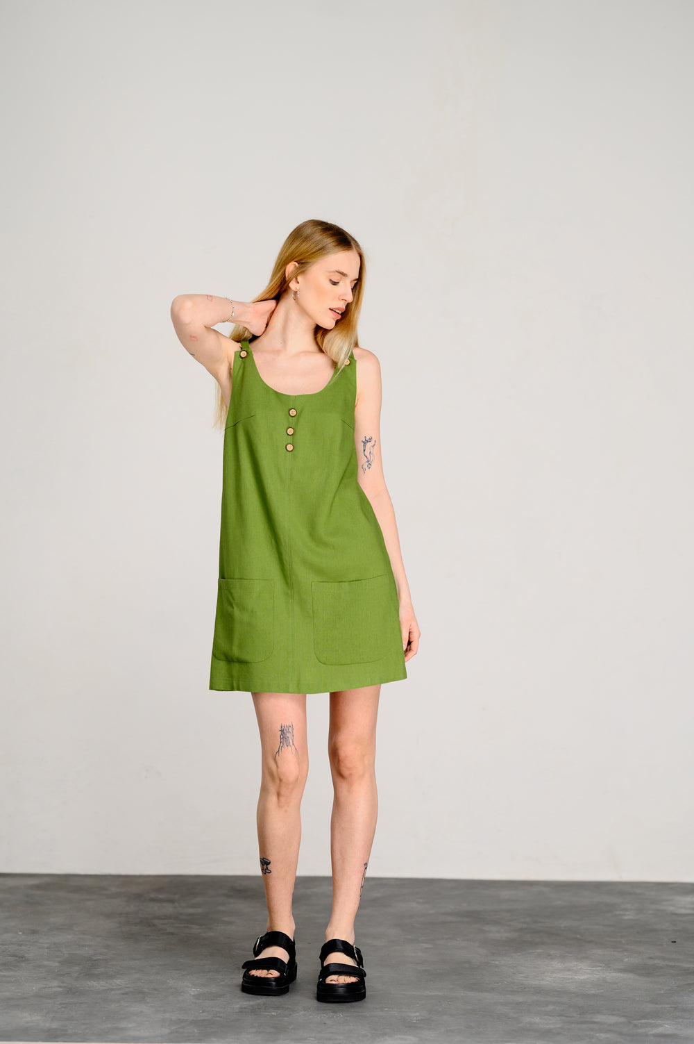 Green linen sundress