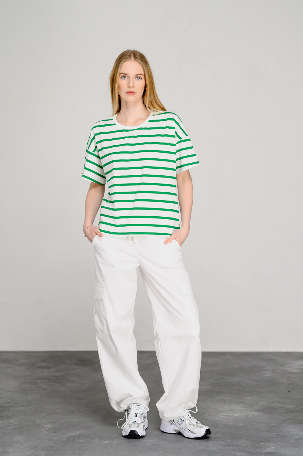 Oversized T-shirt with green stripes