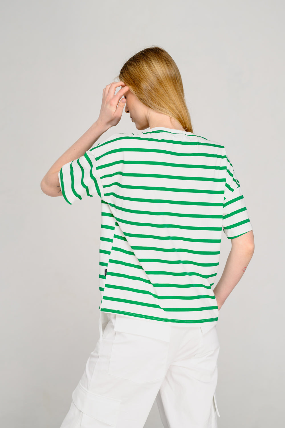 Oversized T-shirt with green stripes