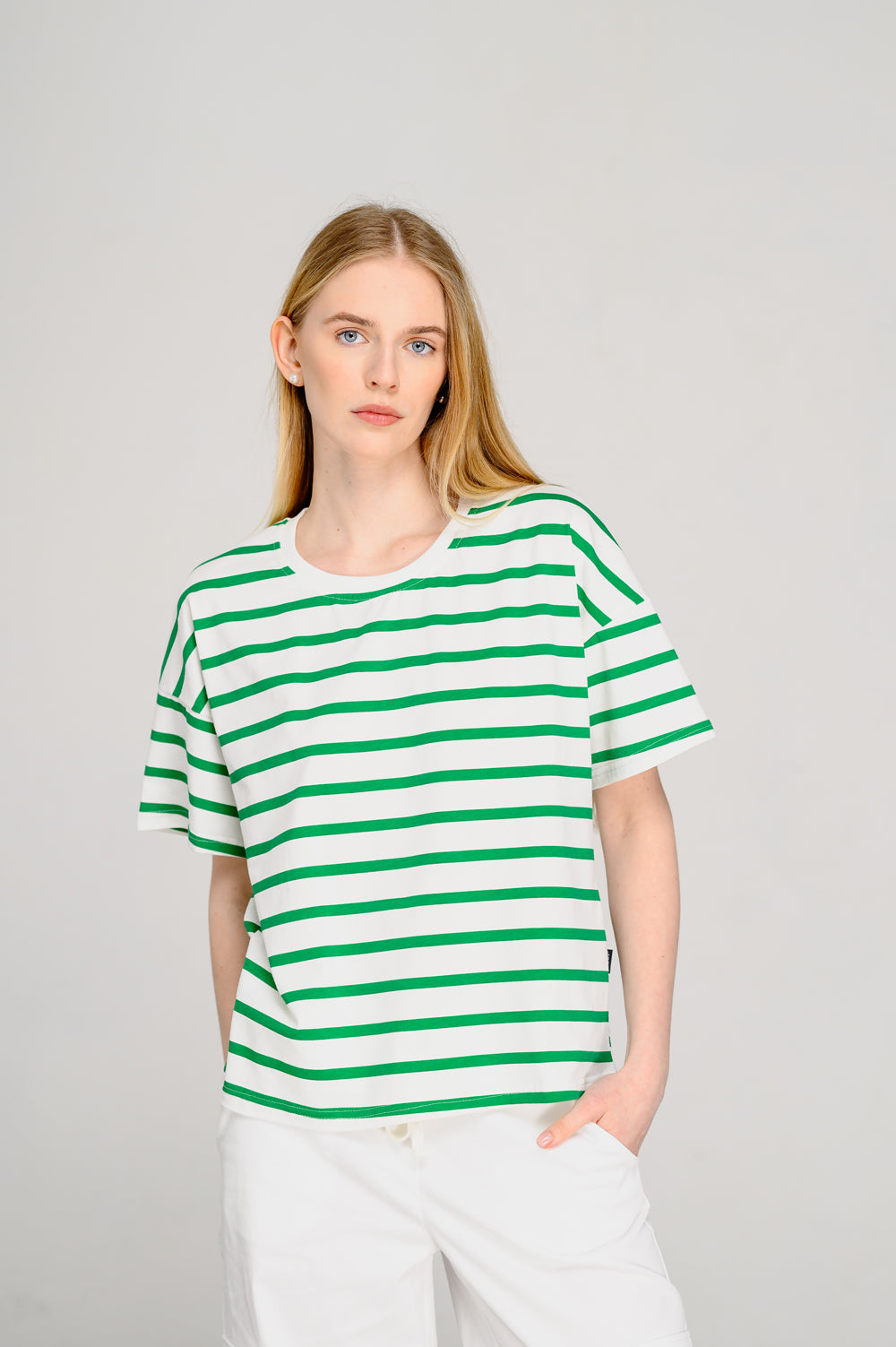 Oversized T-shirt with green stripes