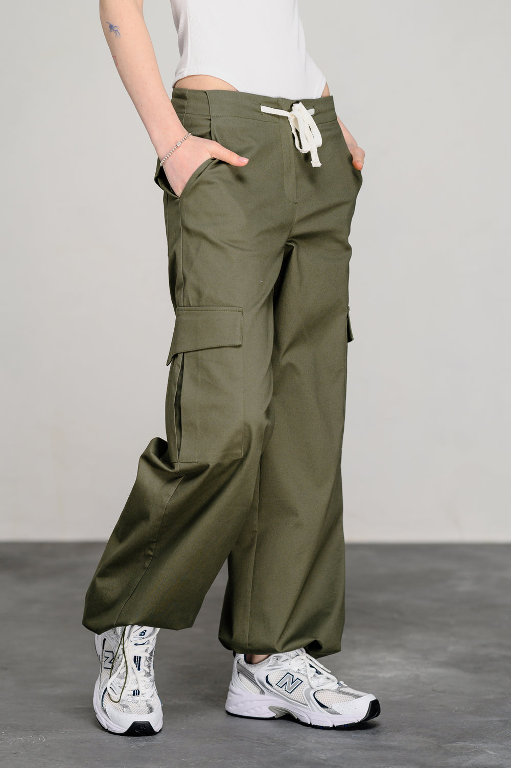 Khaki Drop Waist Cargo Pants