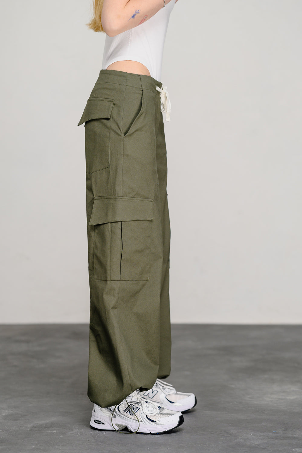 Khaki Drop Waist Cargo Pants