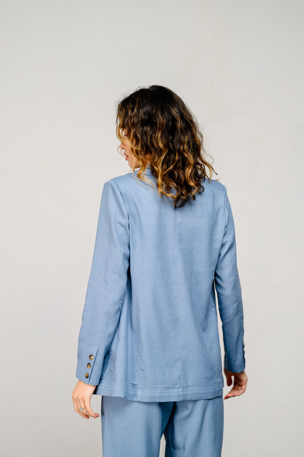 Blazer dritti in lino grigio e blu