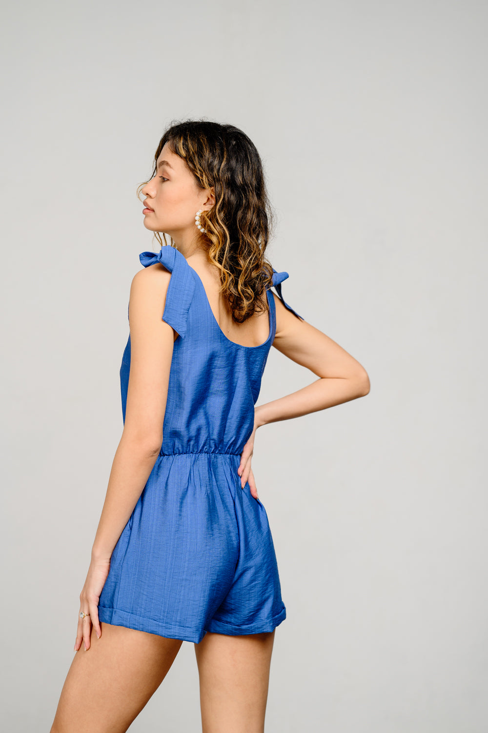 Grey-blue jumpsuit with elasticated waist