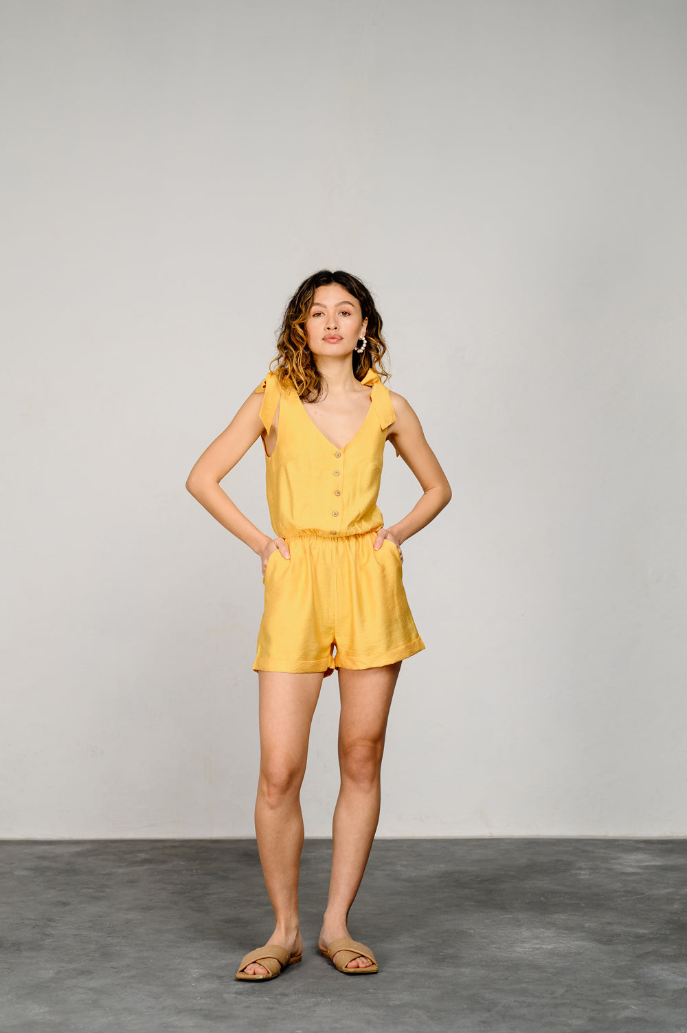 Yellow jumpsuit with elasticated waist