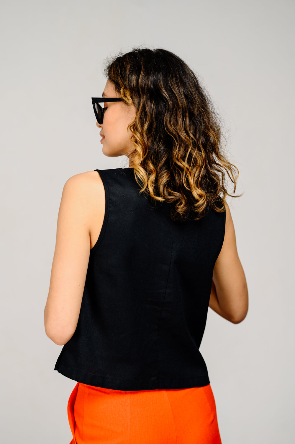 Black Linen Sleeveless Top