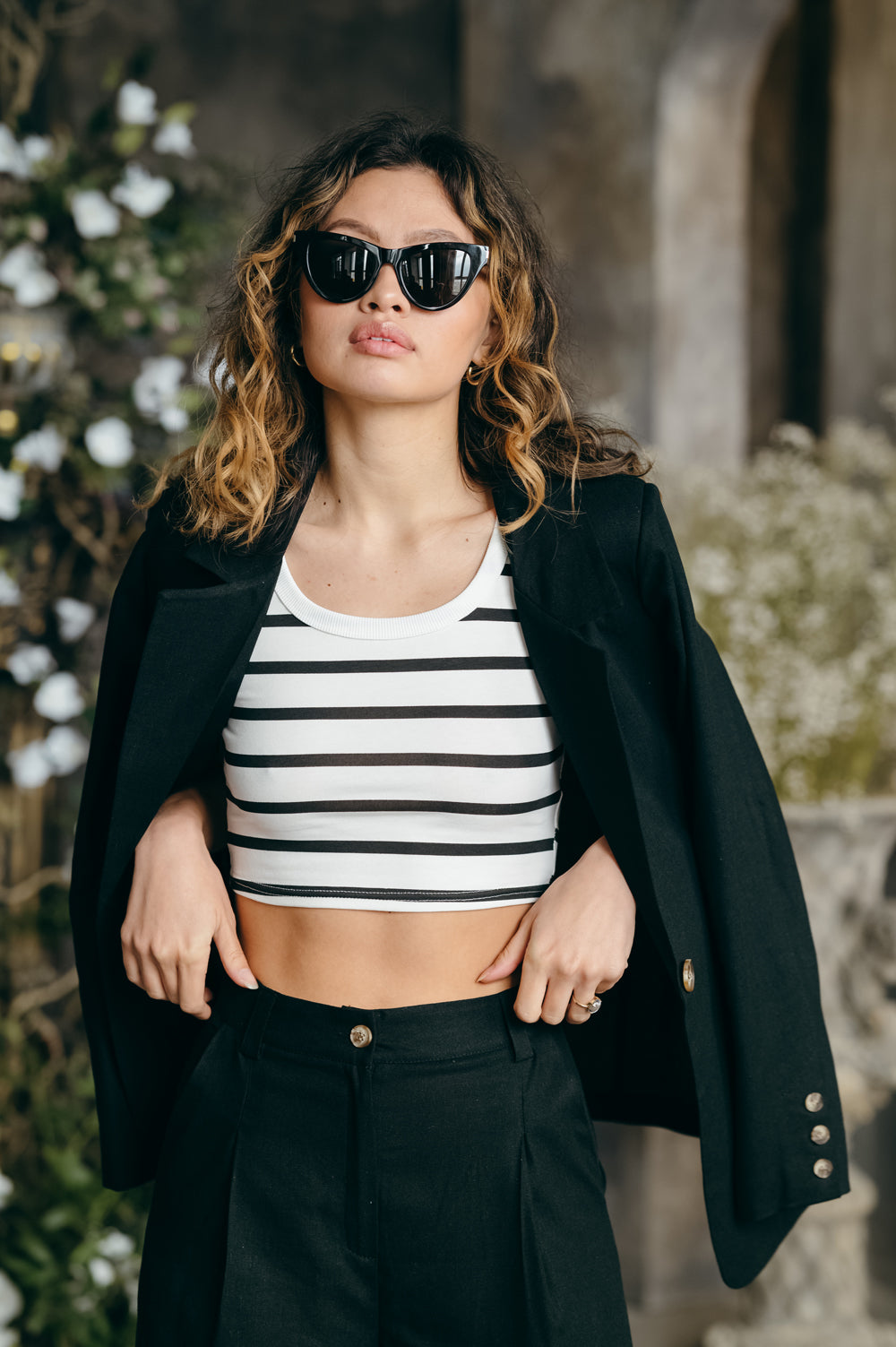 Crop Top Décontracté Noir