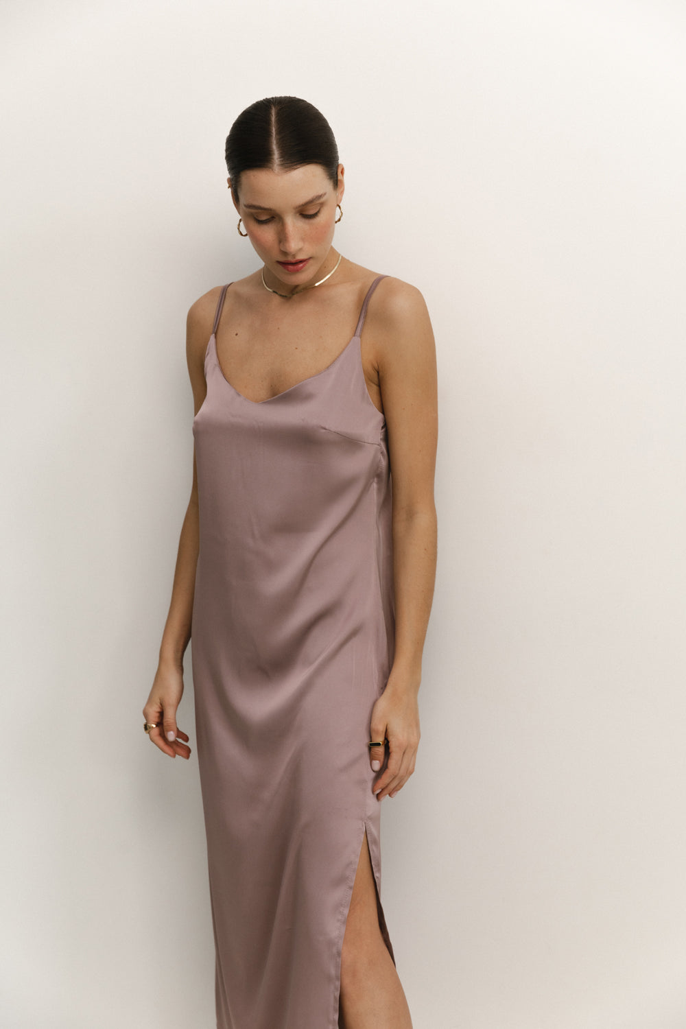 Furrowed Silk tree midi dress in linen style