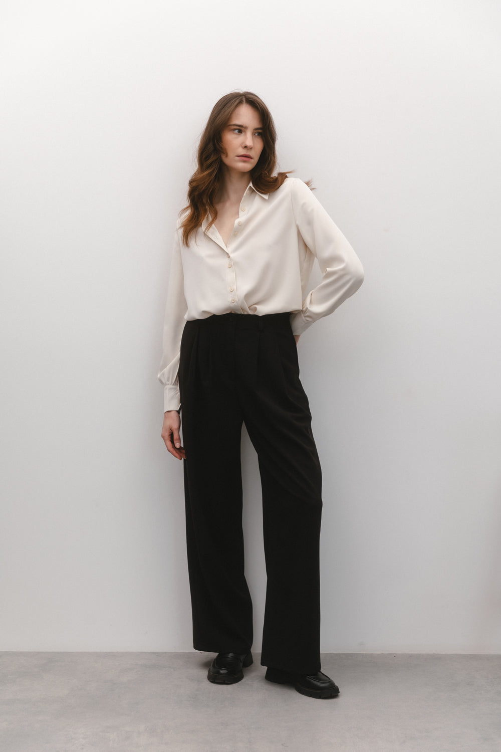 Button-Down-Bluse in Champagner