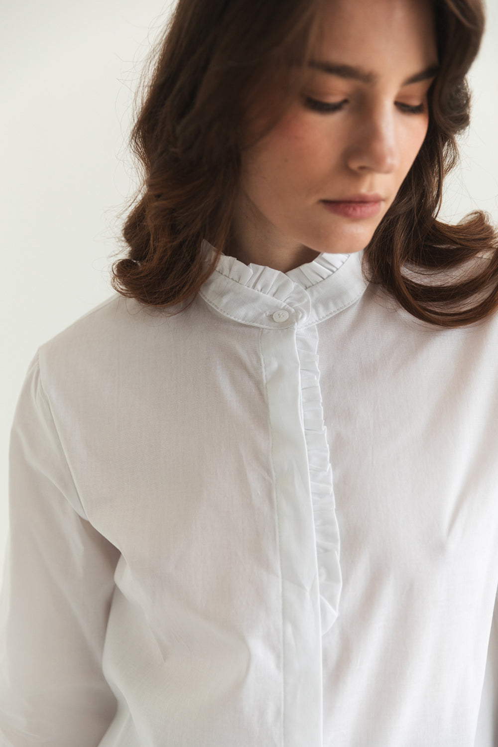 White shirt with stand-up collar