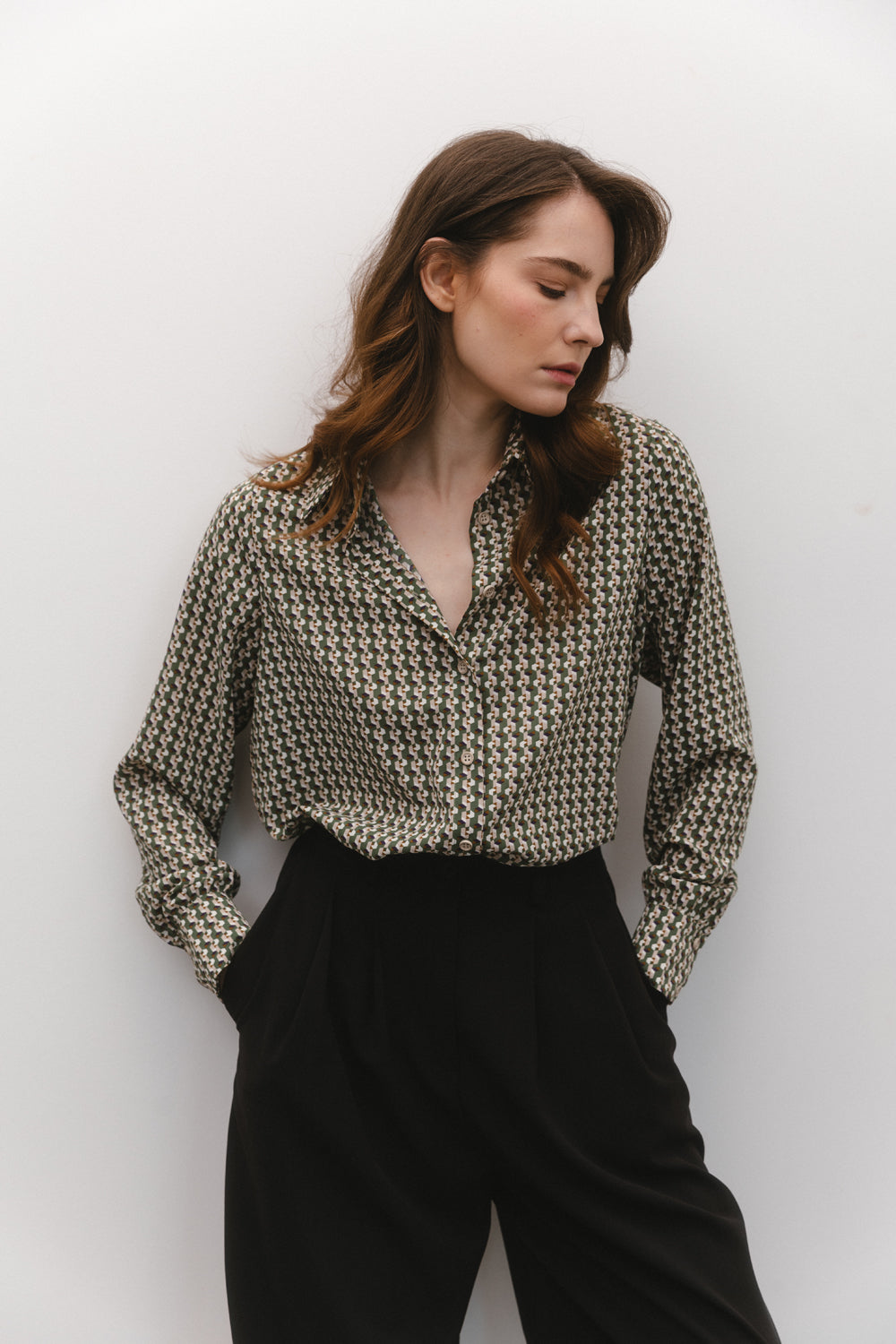 Olive Button Down Loose Blouse