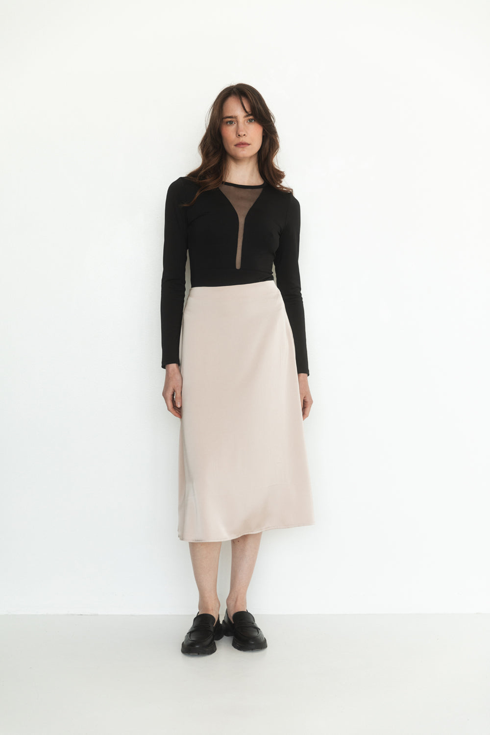 Cream silk a-line skirt