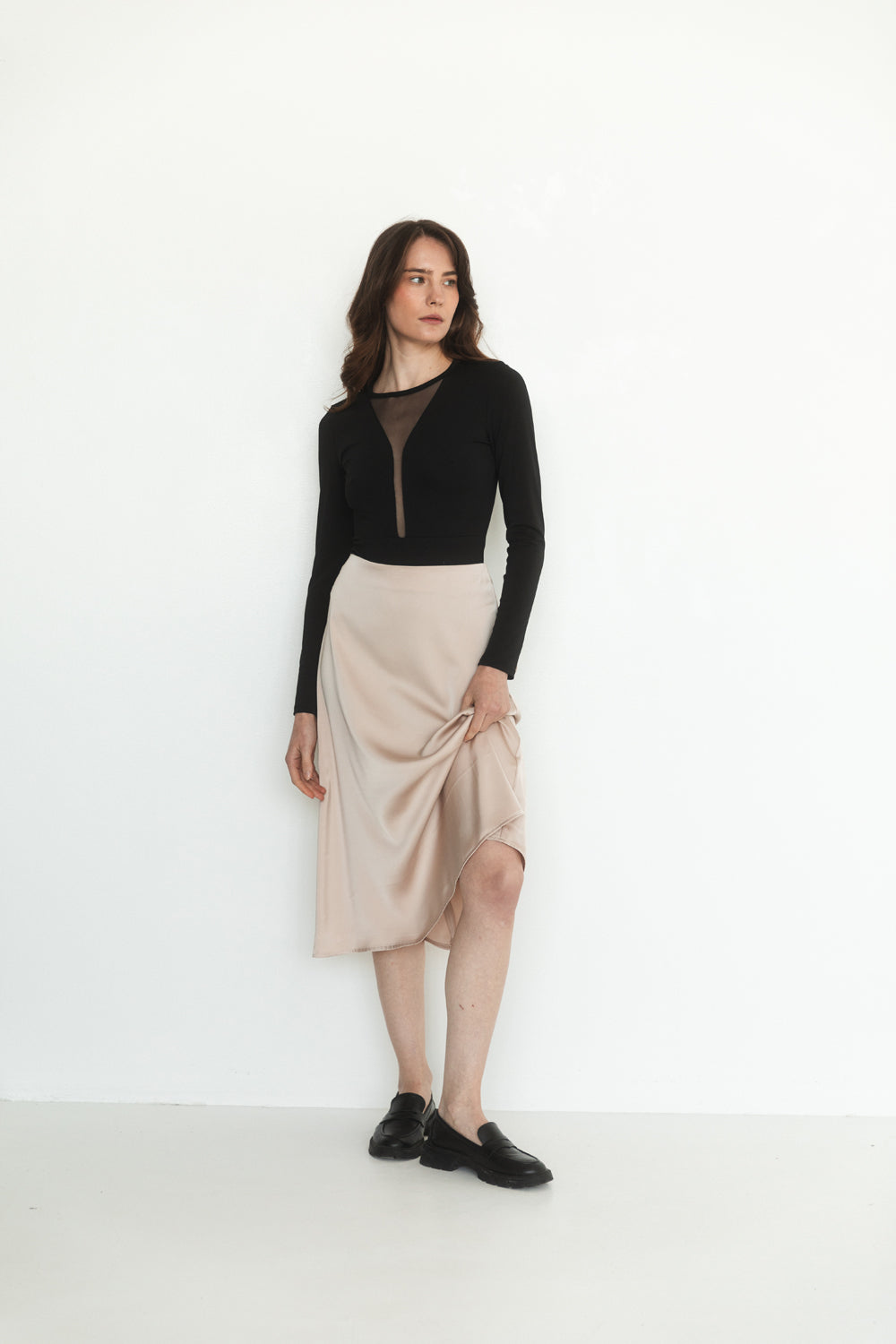 Cream silk a-line skirt