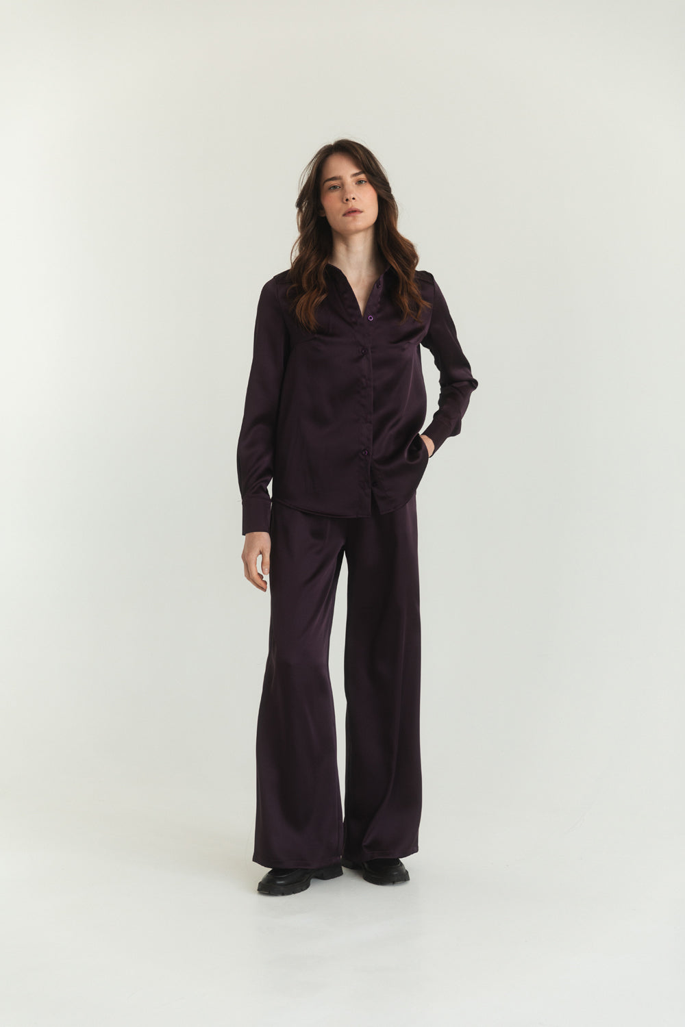 Plum elegante traje de ajuste suelto