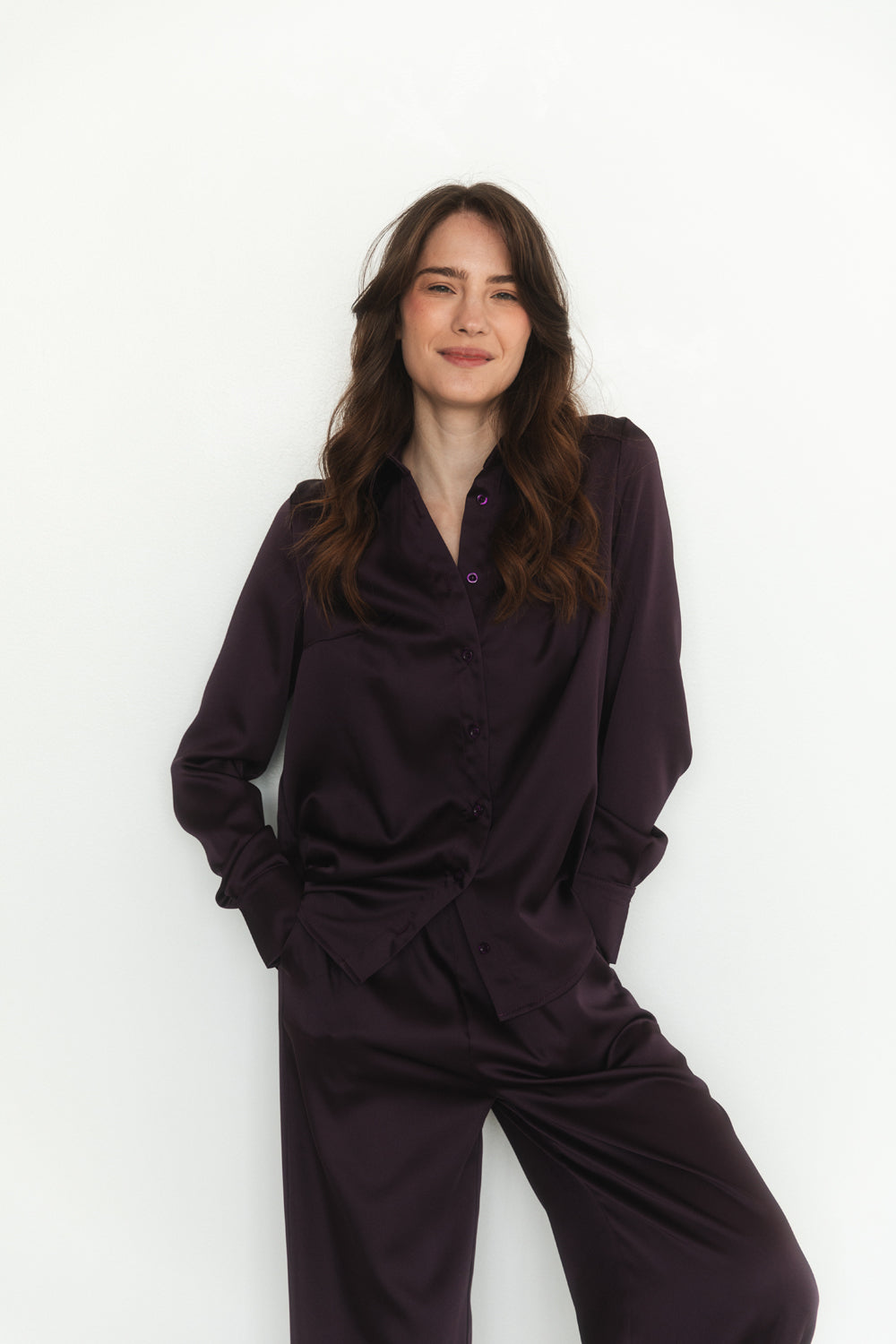 Plum elegante traje de ajuste suelto