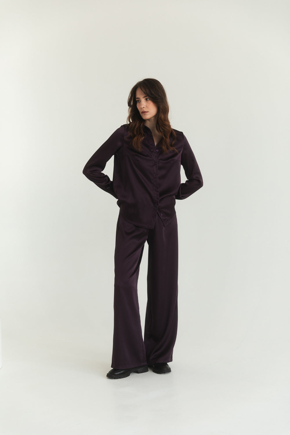 Plum elegante traje de ajuste suelto