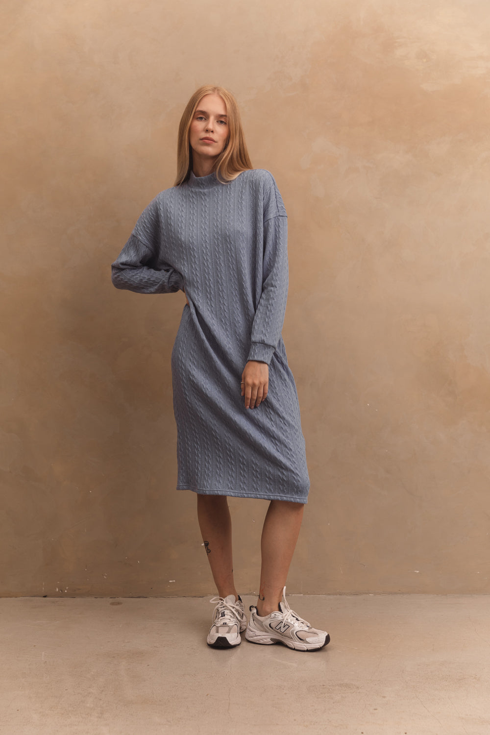 Cozy jersey dress in "Denim" color