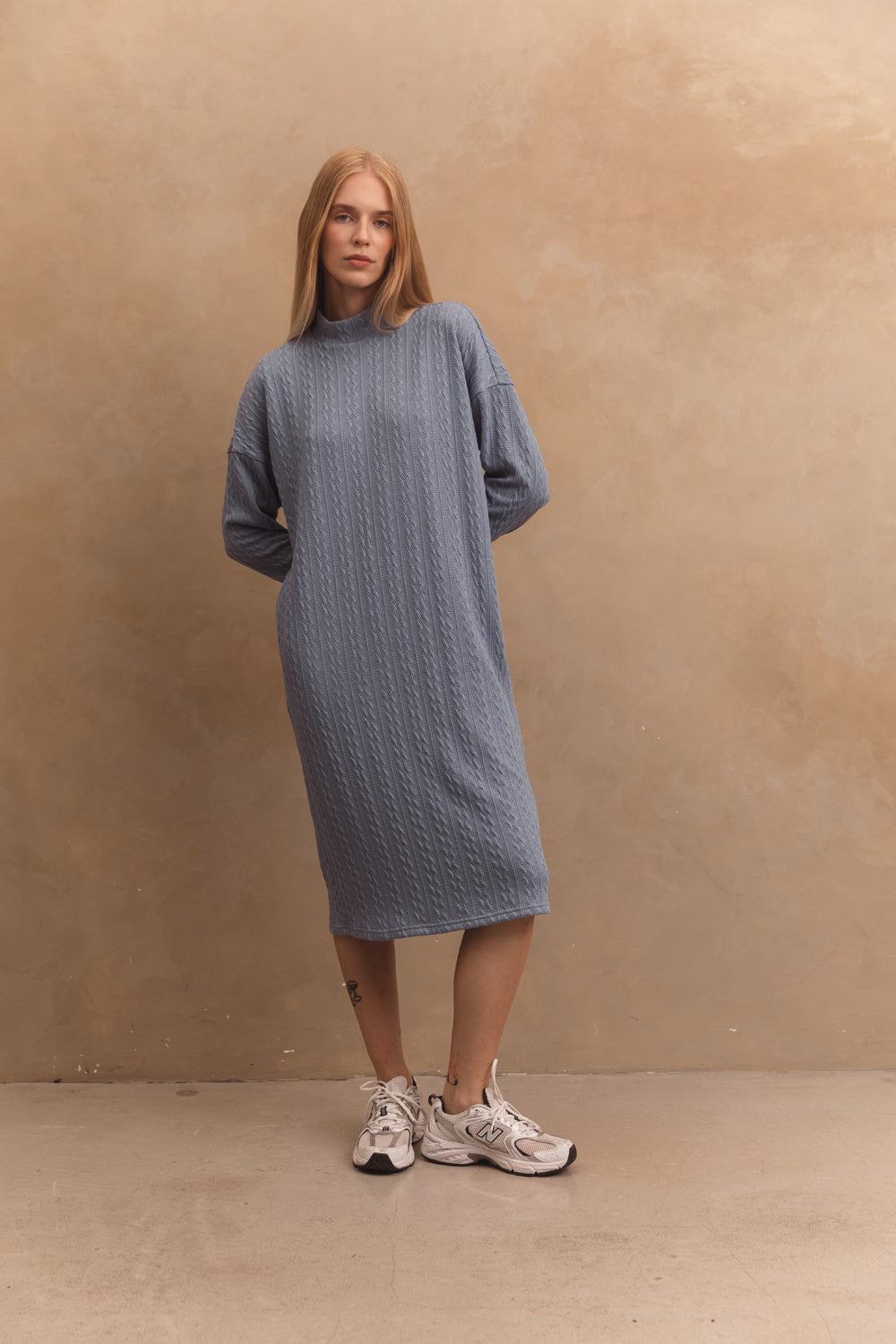 Cozy jersey dress in "Denim" color