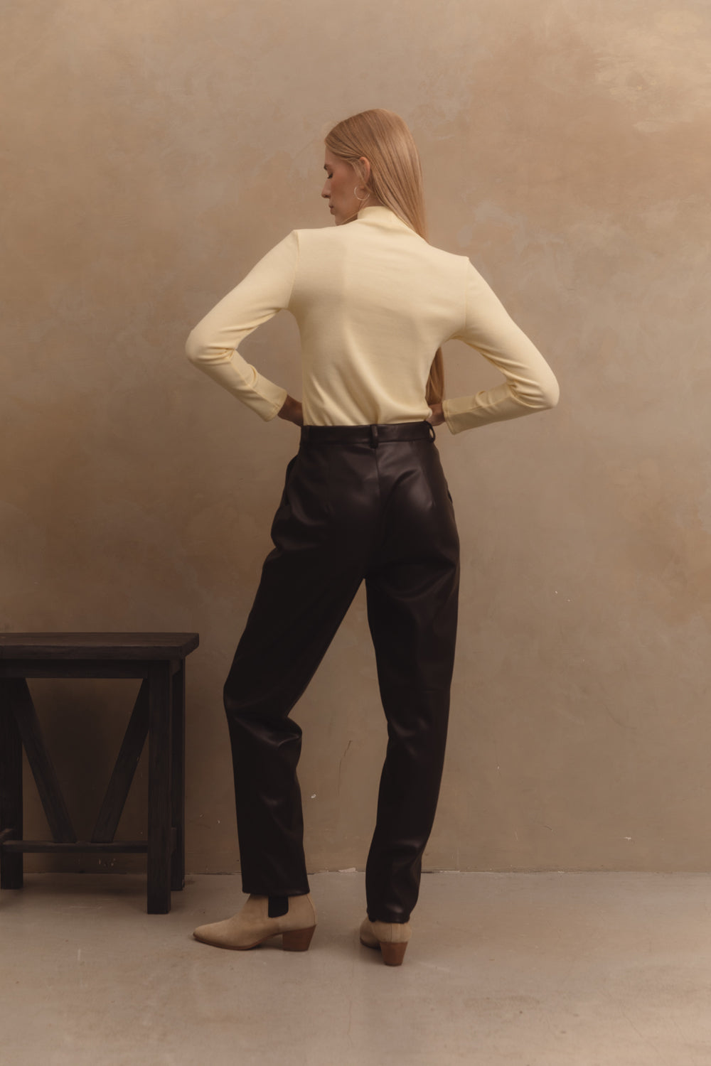 Eco-leather straight trousers in color "Chocolate"