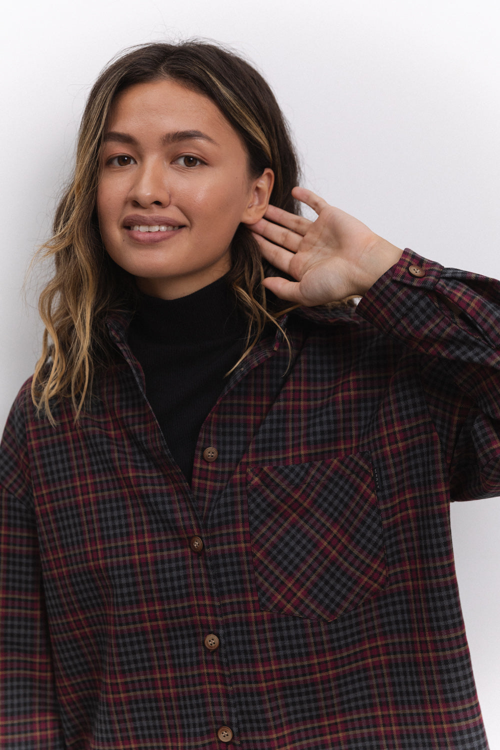 Oversized burgundy checked shirt