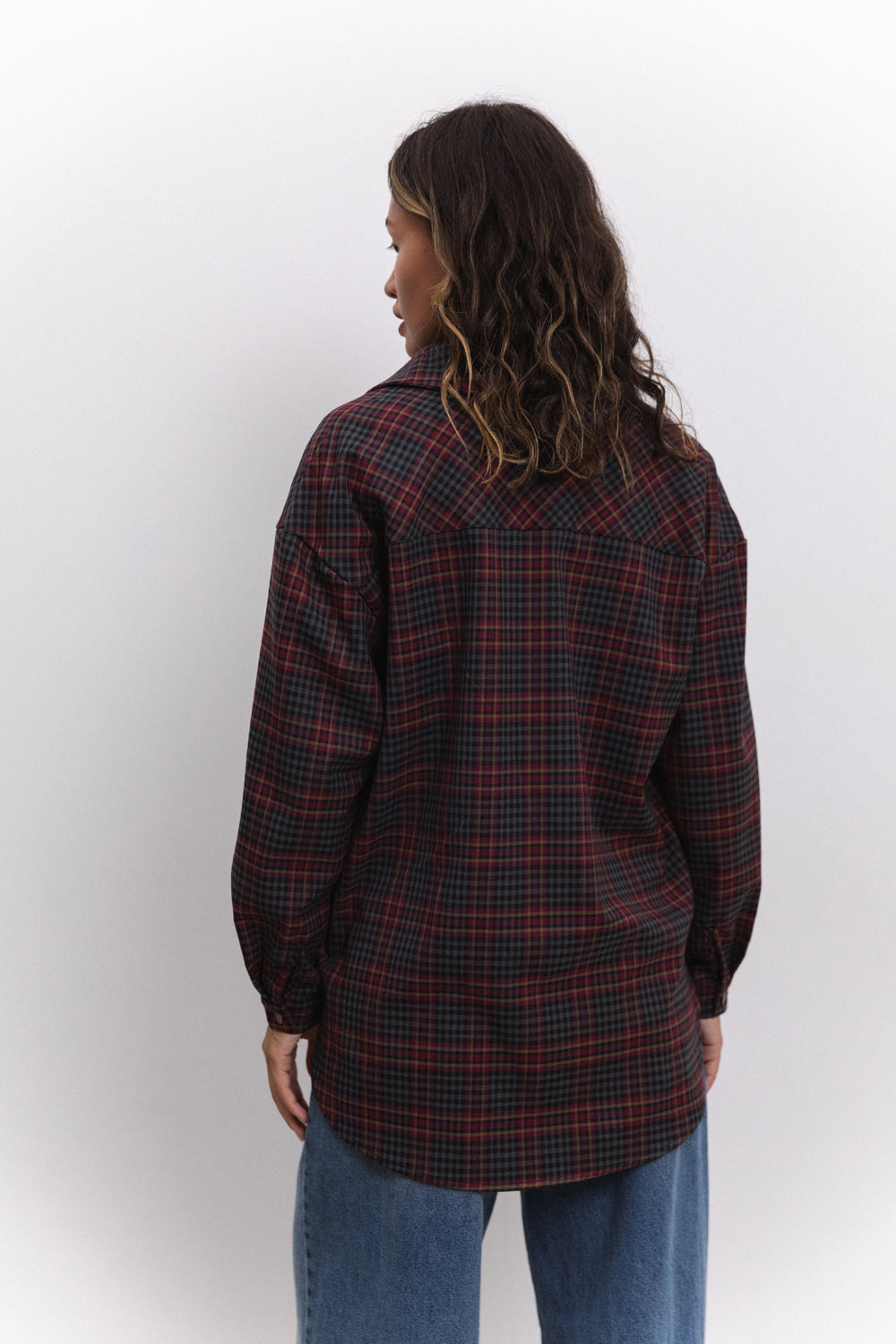 Oversized burgundy checked shirt