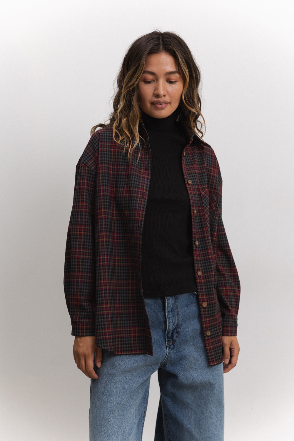 Oversized burgundy checked shirt