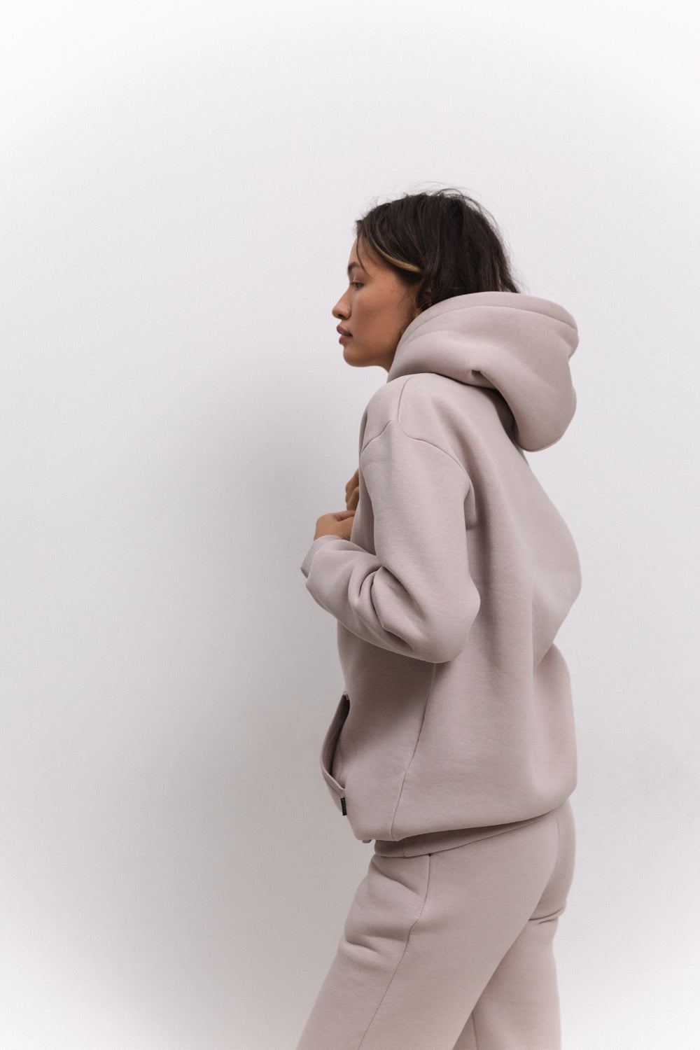 Beige sweatshirt with hood